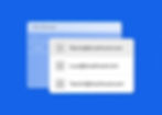 Blue background with a blank email, and a list of email contacts