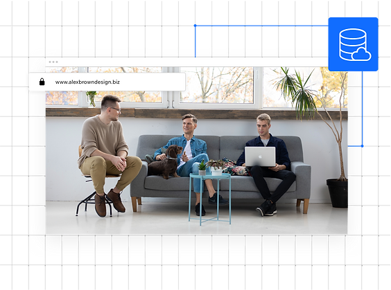 3 businessmen sitting in an office discussing web hosting.